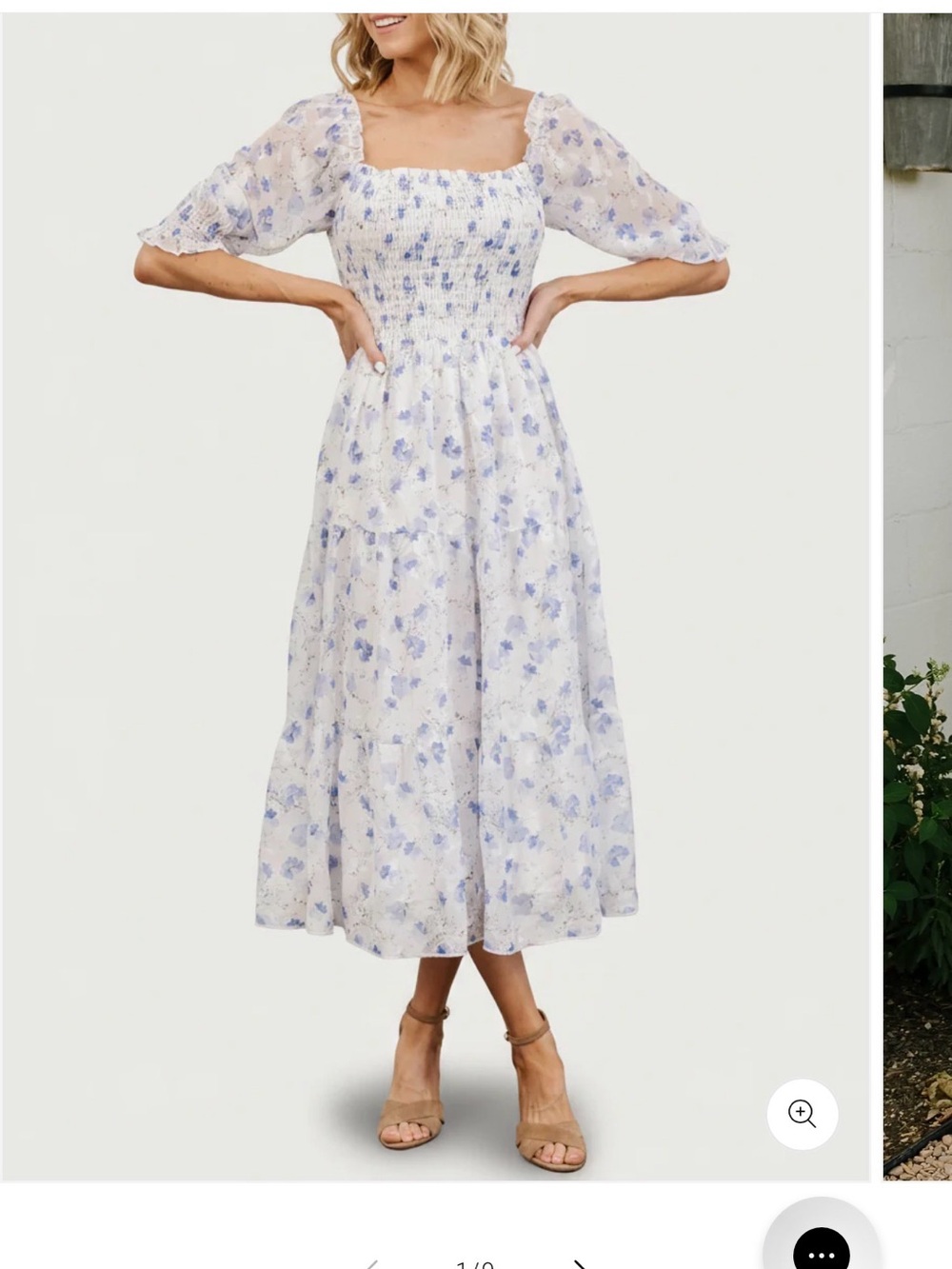 Baltic Born White Midi Dress with Blue Floral Print Baby Shower Bump Friendly - Picture 2 of 3